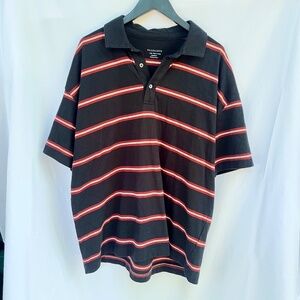 All Saints Men's Short Sleeve Arden Contrast Stripes Oversized Polo Shirt Black